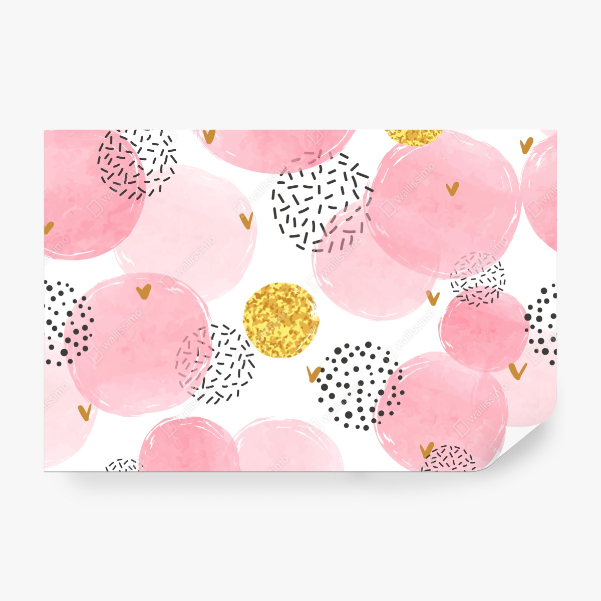Fototapeta różowy akwarelowy wzór z okręgami i złotymi akcentami – Wallissimo® Fototapeta różowy akwarelowy wzór z okręgami i złotymi akcentami – Wallissimo®