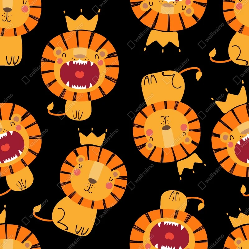 Fototapeta wesoły wzór lwów na czarnym tle – Wallissimo® Fototapeta wesoły wzór lwów na czarnym tle – Wallissimo®