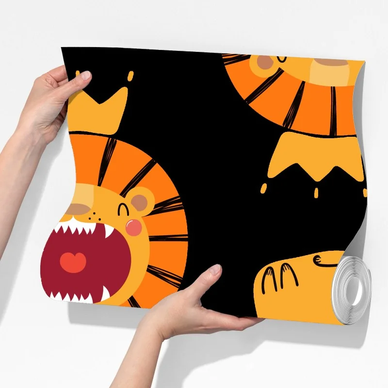 Fototapeta wesoły wzór lwów na czarnym tle – Wallissimo® Fototapeta wesoły wzór lwów na czarnym tle – Wallissimo®