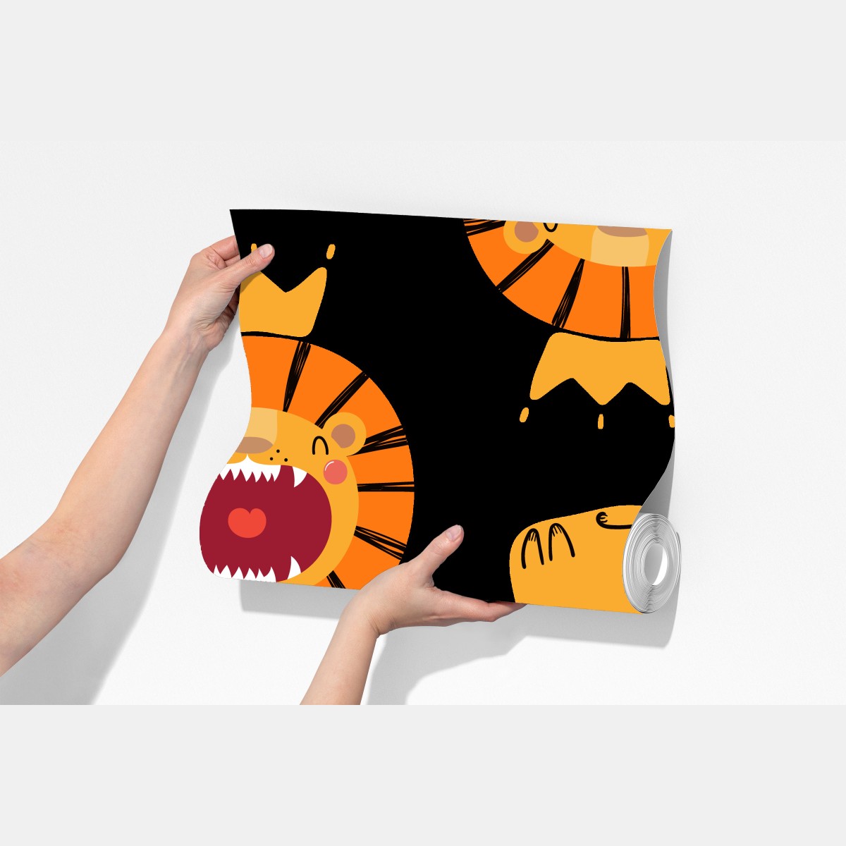 Fototapeta wesoły wzór lwów na czarnym tle – Wallissimo® Fototapeta wesoły wzór lwów na czarnym tle – Wallissimo®