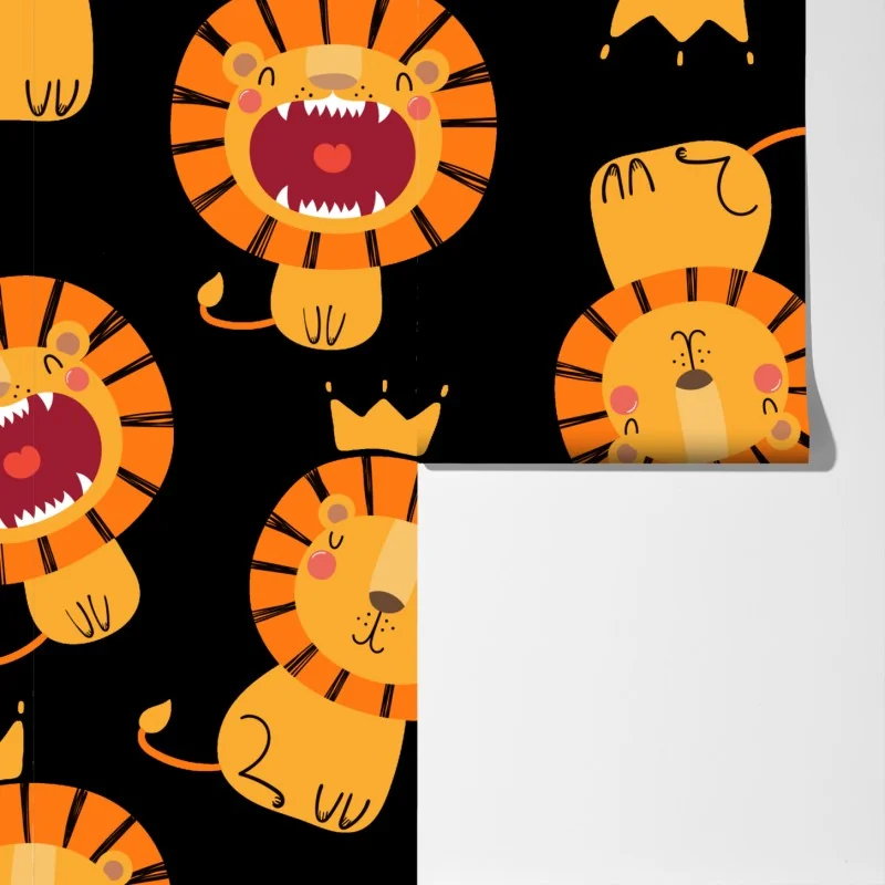 Fototapeta wesoły wzór lwów na czarnym tle – Wallissimo® Fototapeta wesoły wzór lwów na czarnym tle – Wallissimo®