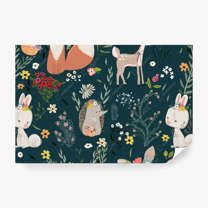 Fototapeta minimalistyczny wzór z ręcznie rysowanymi drzewami – Wallissimo®