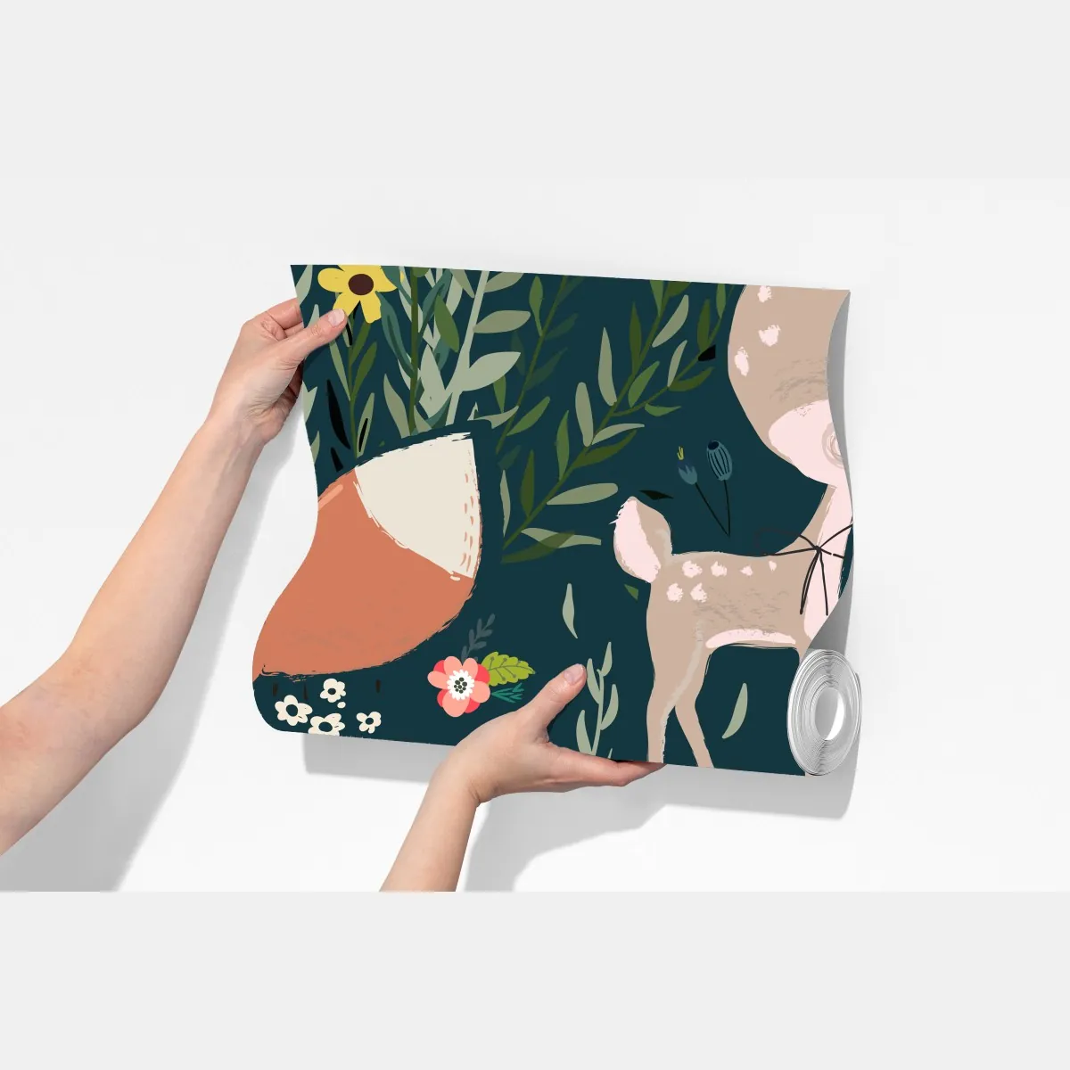 Fototapeta leśni przyjaciele - kwiatowy wzór do pokoju dziecięcego – Wallissimo® Fototapeta leśni przyjaciele - kwiatowy wzór do pokoju dziecięcego – Wallissimo®