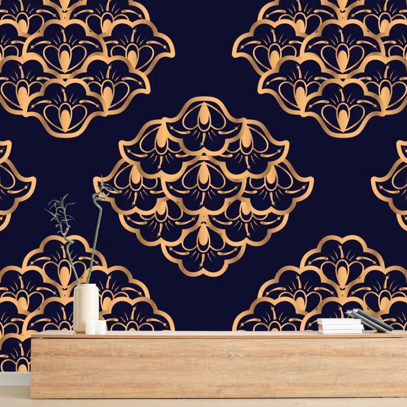 Fototapeta złoty wzór damaskowy na granatowym tle