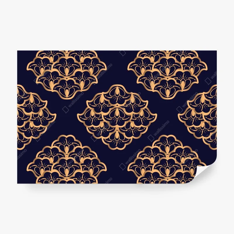 Fototapeta złoty wzór damaskowy na granatowym tle