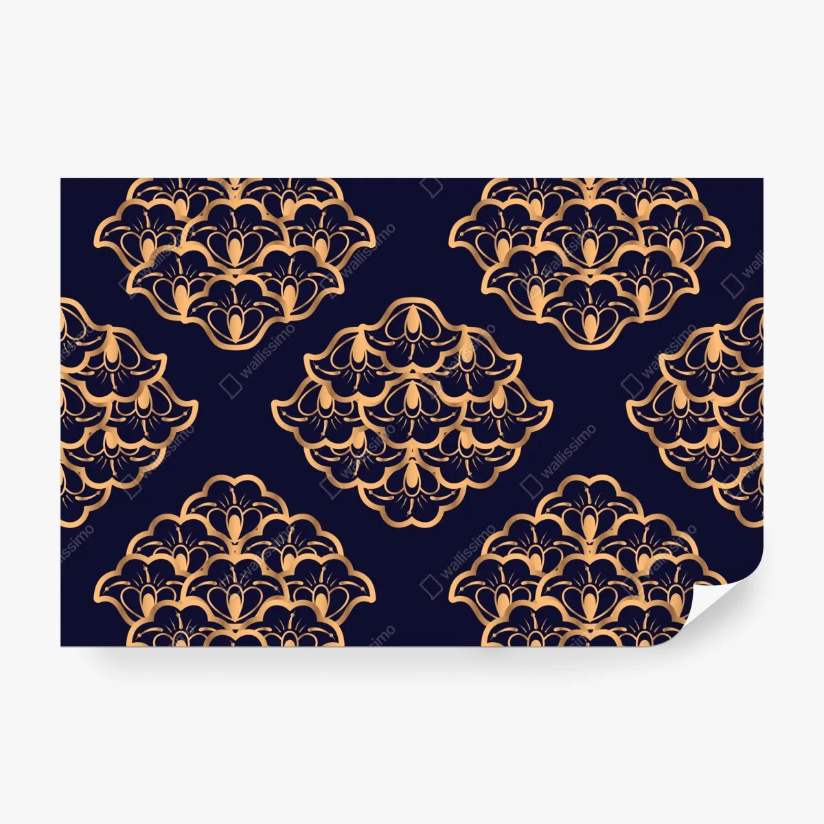 Fototapeta złoty wzór damaskowy na granatowym tle – Wallissimo® Fototapeta złoty wzór damaskowy na granatowym tle – Wallissimo®