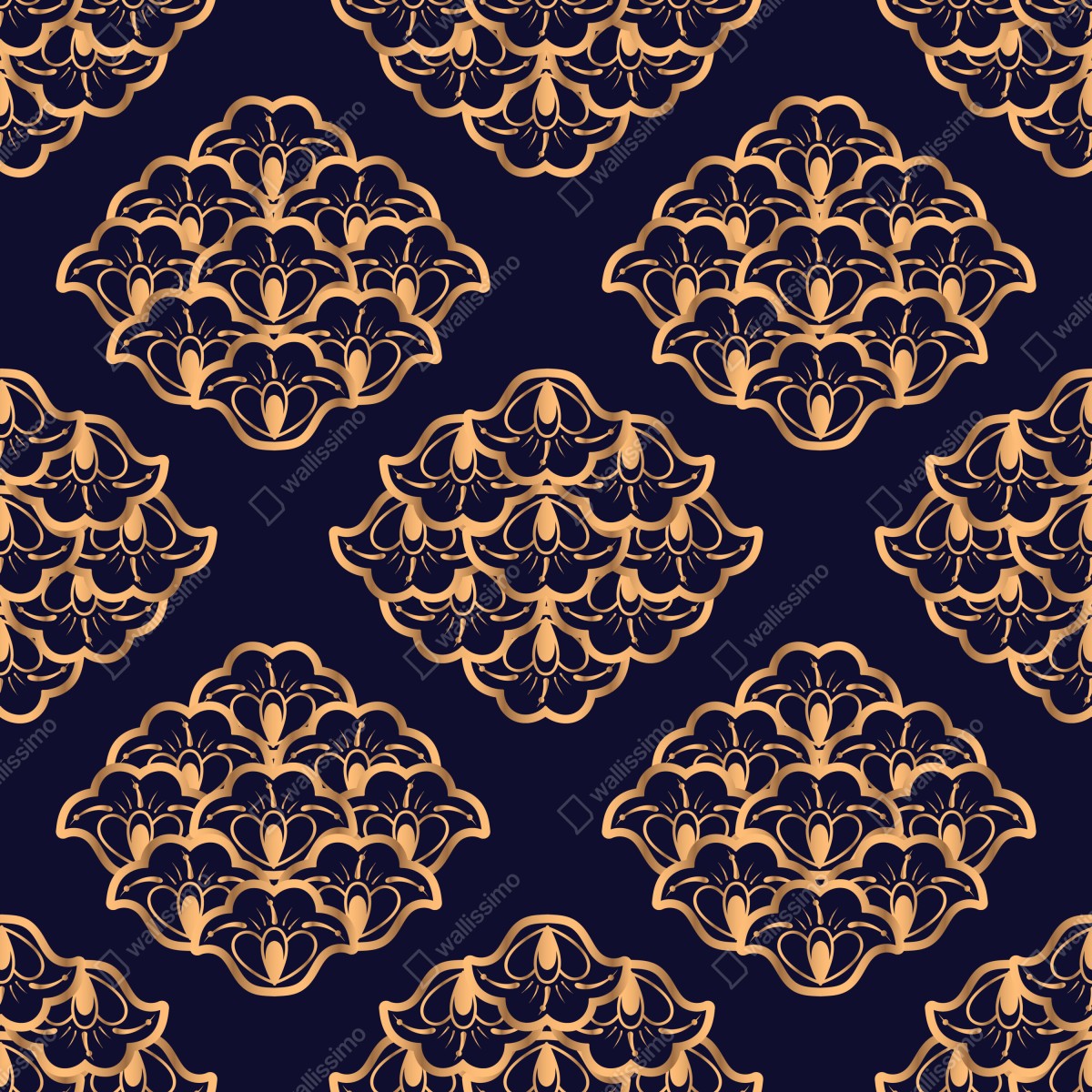 Fototapeta złoty wzór damaskowy na granatowym tle – Wallissimo® Fototapeta złoty wzór damaskowy na granatowym tle – Wallissimo®