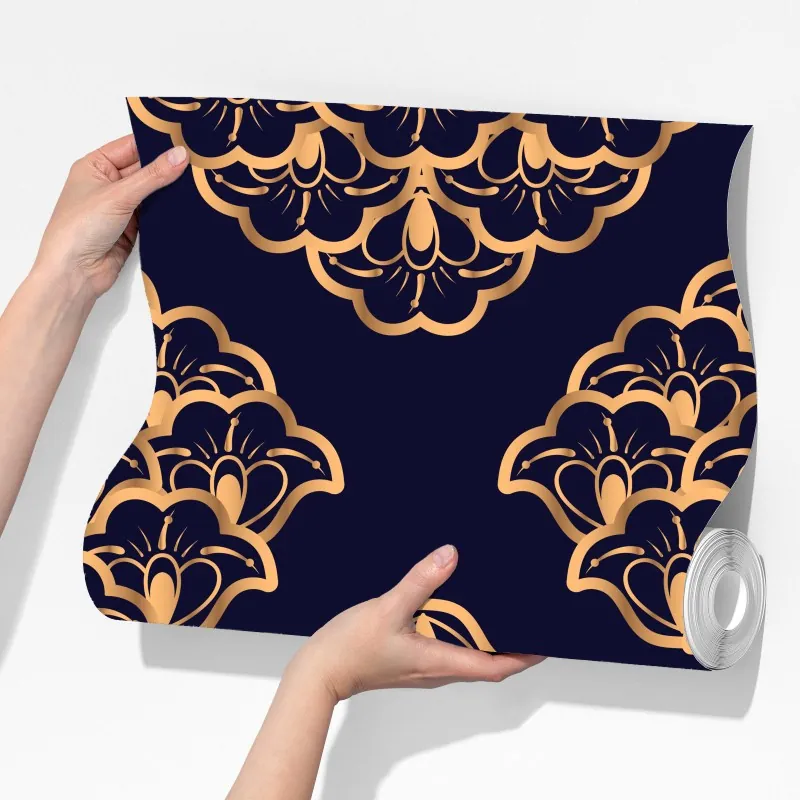 Fototapeta złoty wzór damaskowy na granatowym tle – Wallissimo® Fototapeta złoty wzór damaskowy na granatowym tle – Wallissimo®