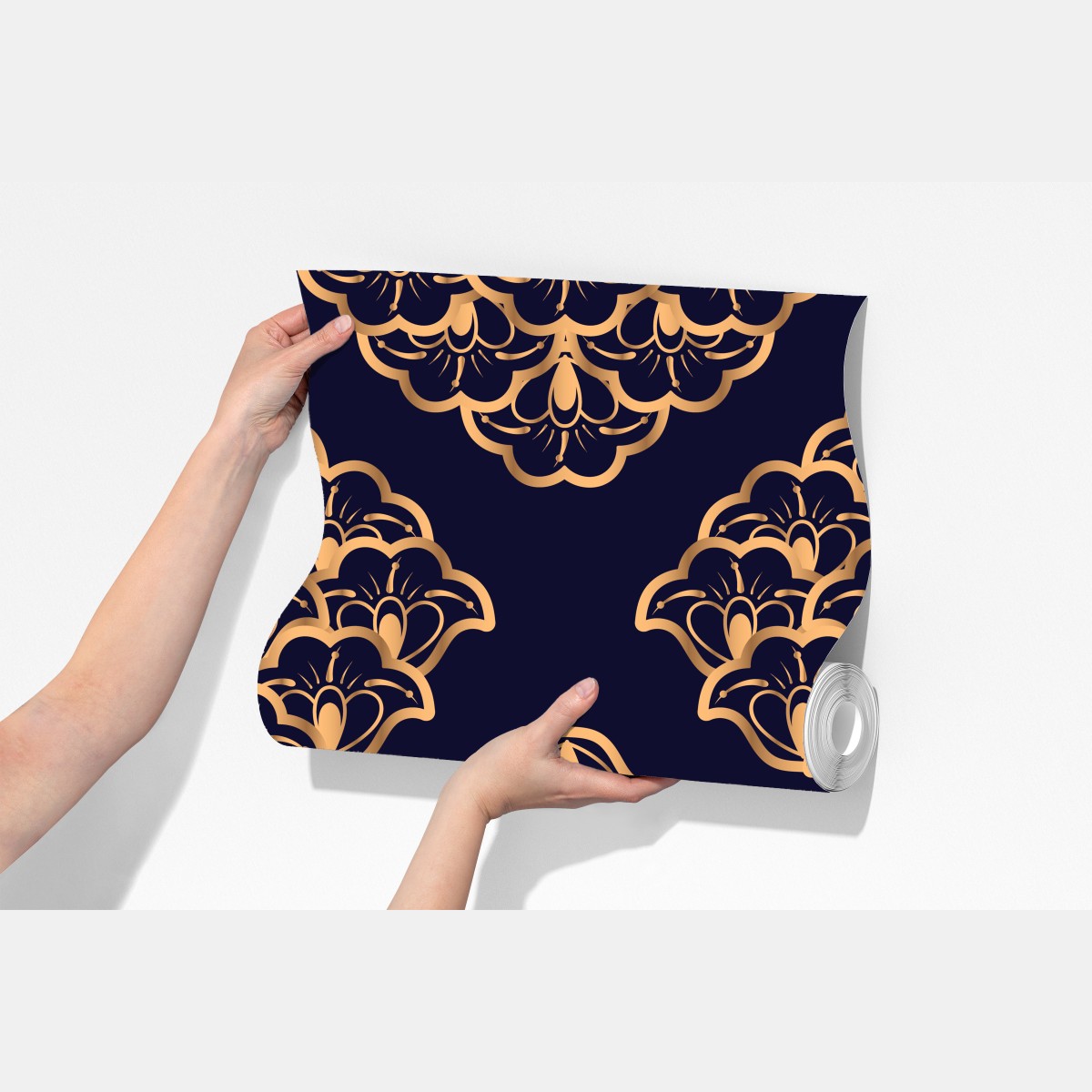 Fototapeta złoty wzór damaskowy na granatowym tle – Wallissimo® Fototapeta złoty wzór damaskowy na granatowym tle – Wallissimo®