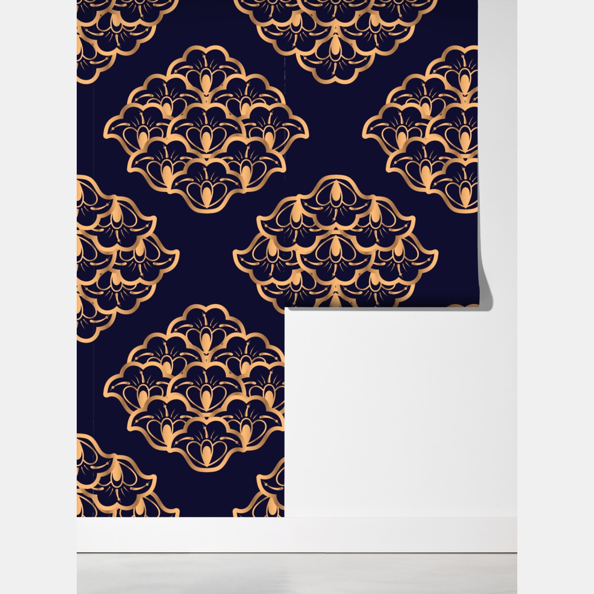 Fototapeta złoty wzór damaskowy na granatowym tle – Wallissimo® Fototapeta złoty wzór damaskowy na granatowym tle – Wallissimo®