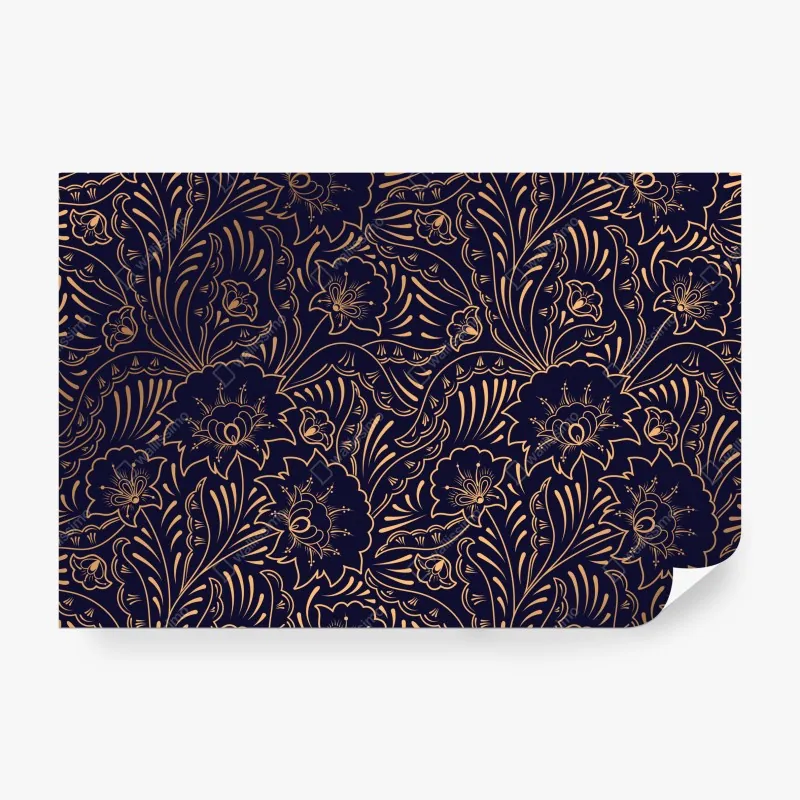 Fototapeta złoty kwiatowy ornament na granatowym tle