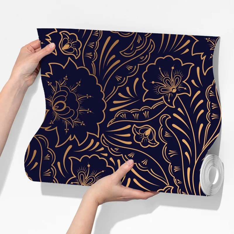 Fototapeta złoty kwiatowy ornament na granatowym tle – Wallissimo® Fototapeta złoty kwiatowy ornament na granatowym tle – Wallissimo®