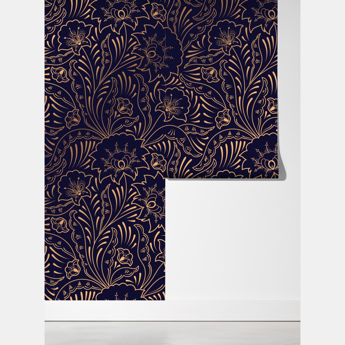 Fototapeta złoty kwiatowy ornament na granatowym tle – Wallissimo® Fototapeta złoty kwiatowy ornament na granatowym tle – Wallissimo®