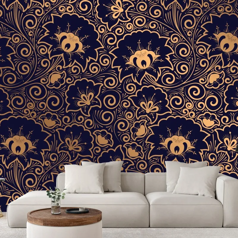 Fototapeta luksusowy złoty wzór kwiatowy na ciemnym tle