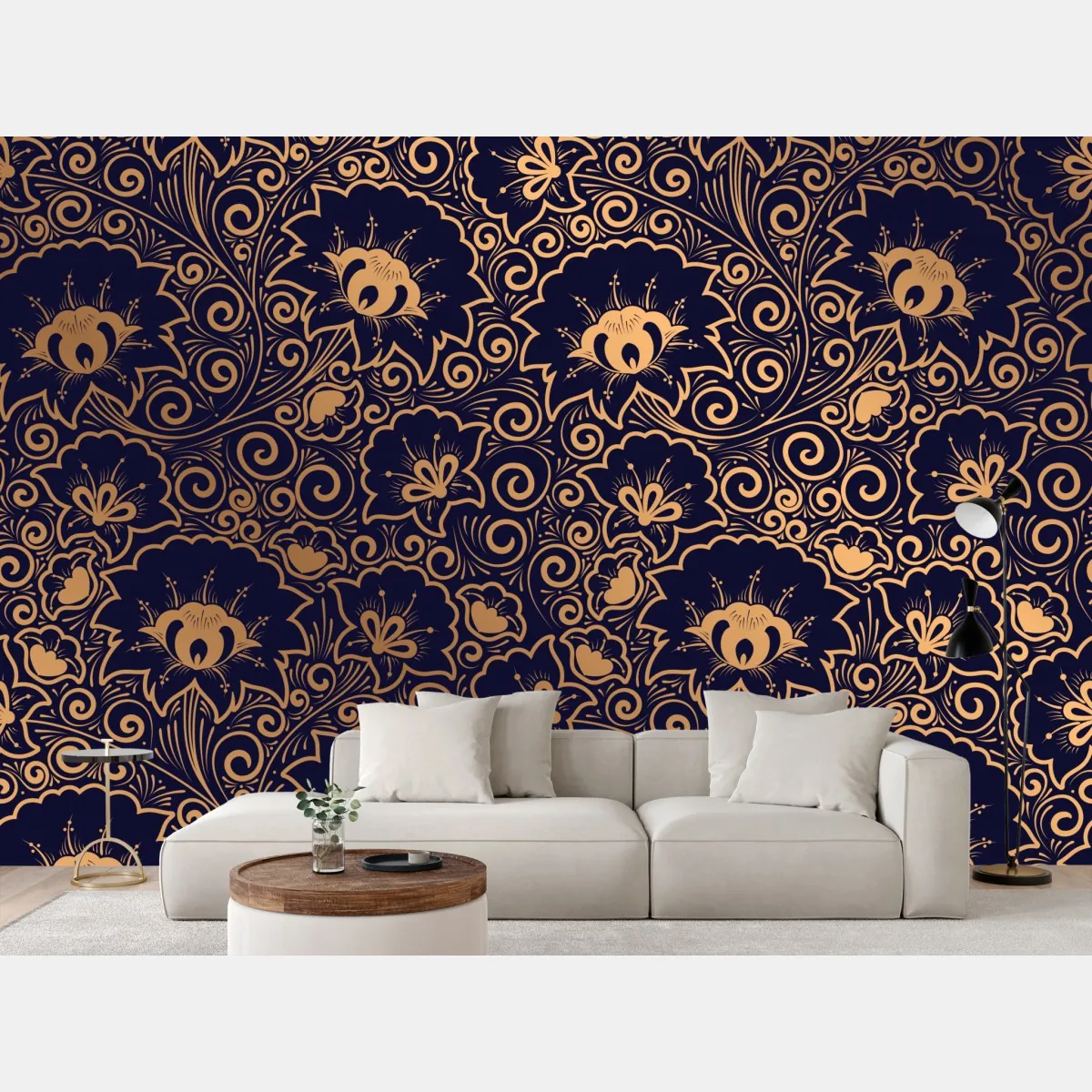 Fototapeta luksusowy złoty wzór kwiatowy na ciemnym tle – Wallissimo® Fototapeta luksusowy złoty wzór kwiatowy na ciemnym tle – Wallissimo®