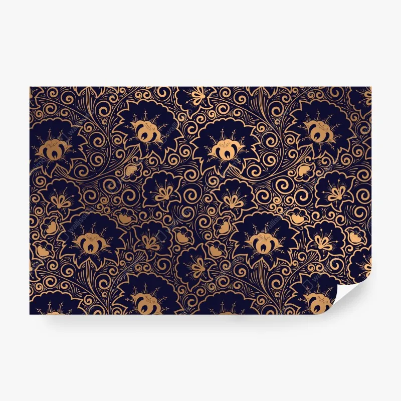 Fototapeta luksusowy złoty wzór kwiatowy na ciemnym tle