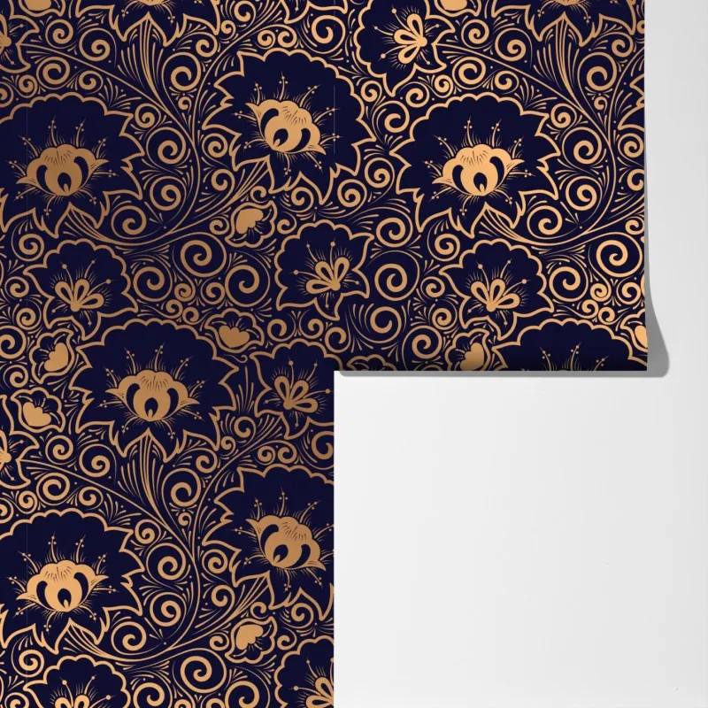 Fototapeta luksusowy złoty wzór kwiatowy na ciemnym tle – Wallissimo® Fototapeta luksusowy złoty wzór kwiatowy na ciemnym tle – Wallissimo®