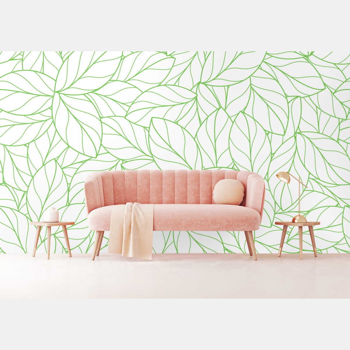 Wall mural green leaf line pattern
