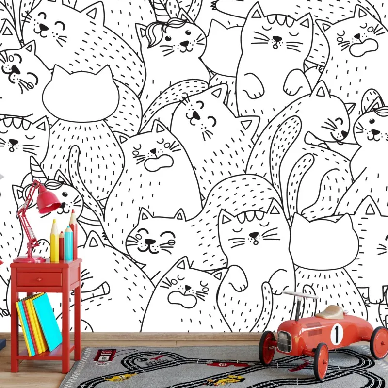 Fototapeta wzór z kotami w stylu doodle