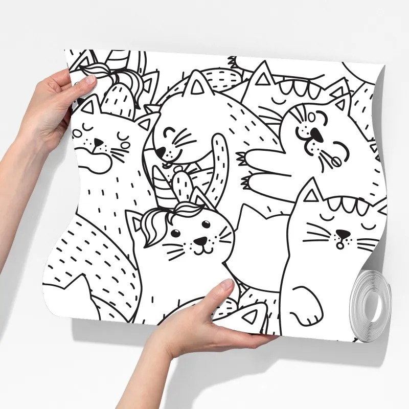 Fototapeta wzór z kotami w stylu doodle – Wallissimo® Fototapeta wzór z kotami w stylu doodle – Wallissimo®