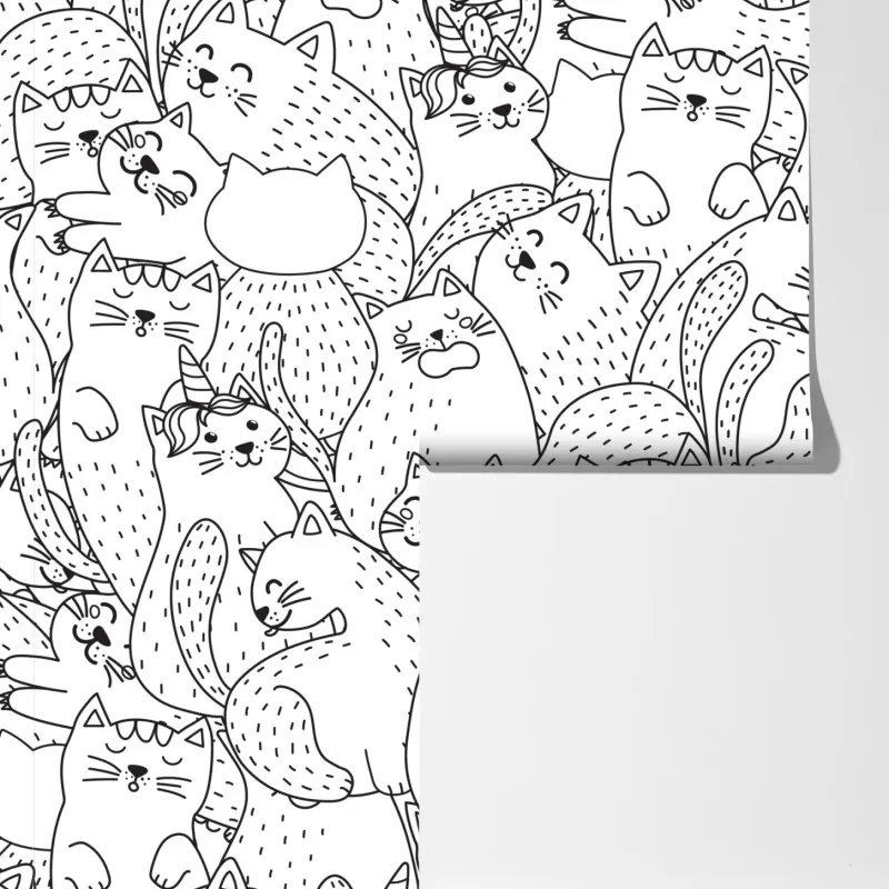 Fototapeta wzór z kotami w stylu doodle – Wallissimo® Fototapeta wzór z kotami w stylu doodle – Wallissimo®