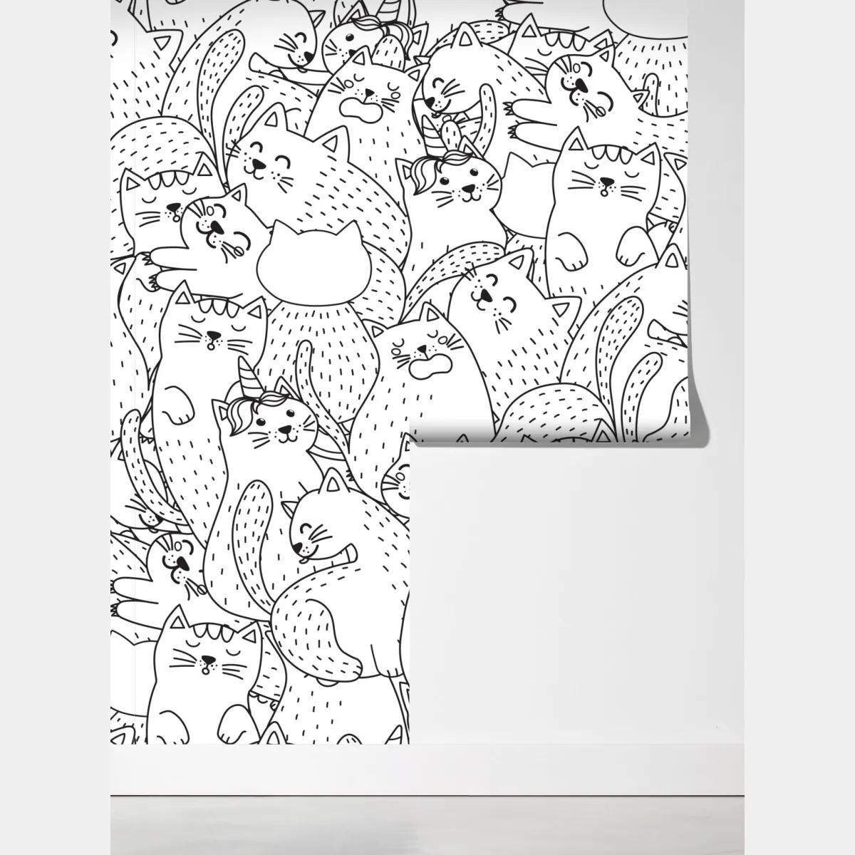 Fototapeta wzór z kotami w stylu doodle – Wallissimo® Fototapeta wzór z kotami w stylu doodle – Wallissimo®