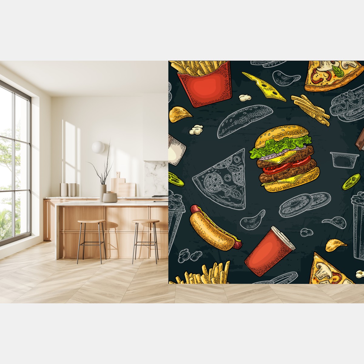 Wall mural vintage fast food collage
