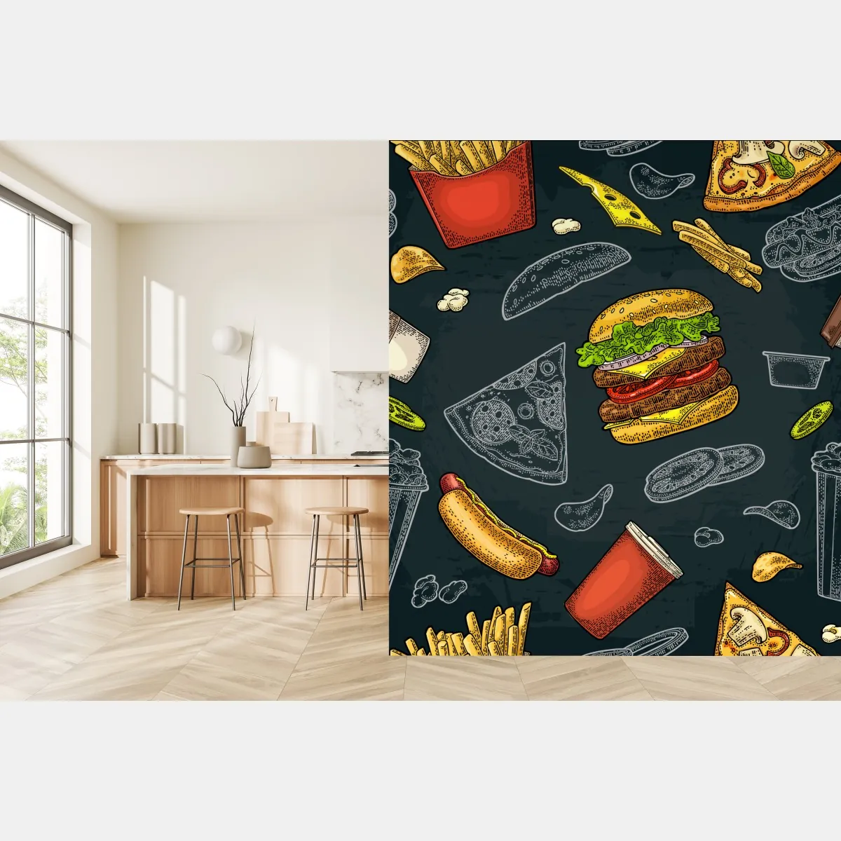 Fototapeta retro wzór fast food – Wallissimo® Fototapeta retro wzór fast food – Wallissimo®