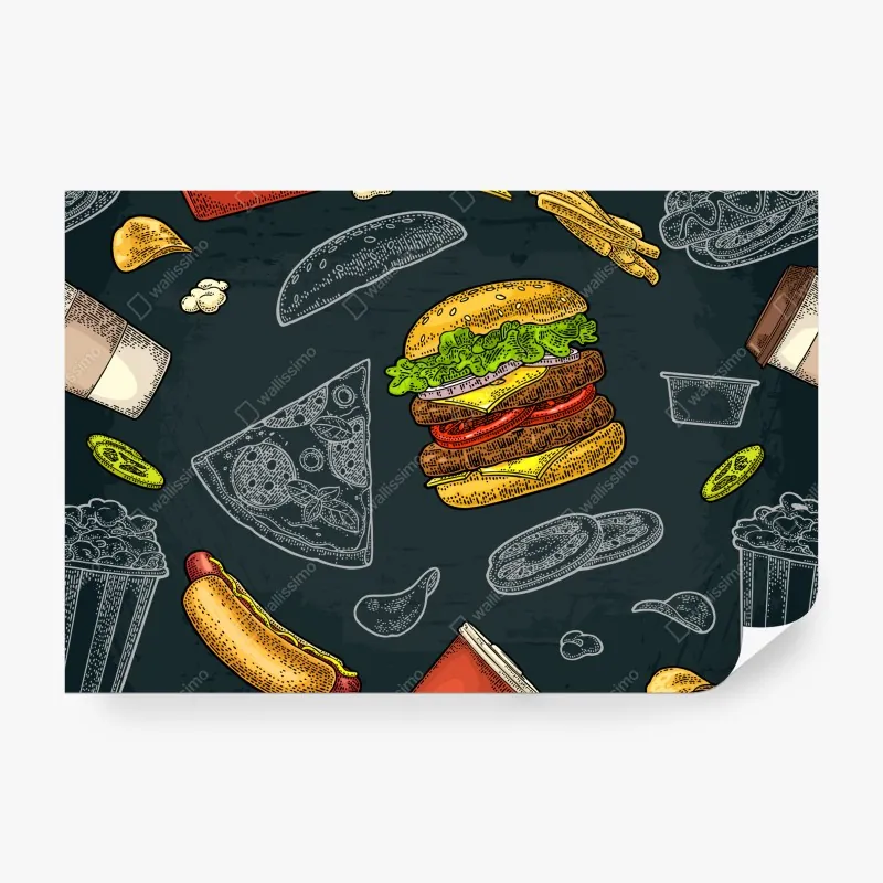 Fototapeta retro wzór fast food