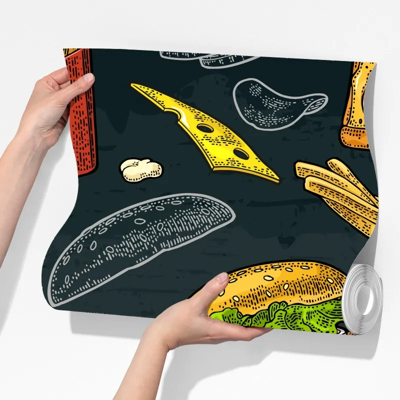Fototapeta retro wzór fast food – Wallissimo® Fototapeta retro wzór fast food – Wallissimo®