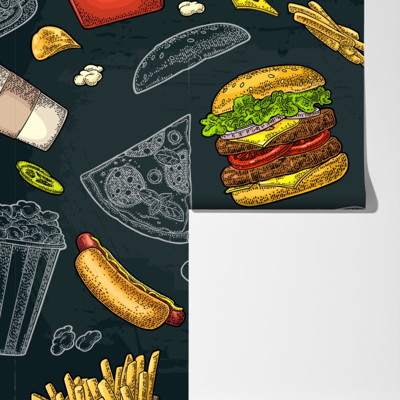 Fototapeta retro wzór fast food – Wallissimo® Fototapeta retro wzór fast food – Wallissimo®