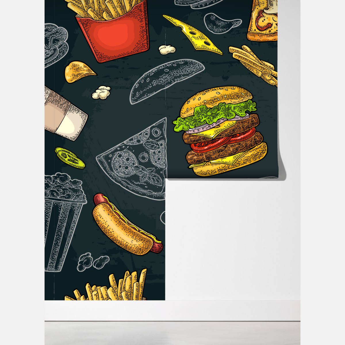Fototapeta retro wzór fast food – Wallissimo® Fototapeta retro wzór fast food – Wallissimo®