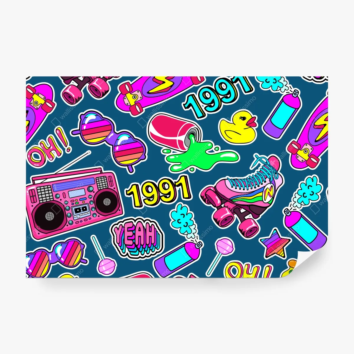 Fototapeta żywy kolaż naklejek w stylu lat 90 – Wallissimo® Fototapeta żywy kolaż naklejek w stylu lat 90 – Wallissimo®