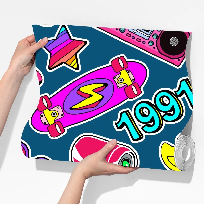 Fototapeta żywy kolaż naklejek w stylu lat 90 – Wallissimo® Fototapeta żywy kolaż naklejek w stylu lat 90 – Wallissimo®