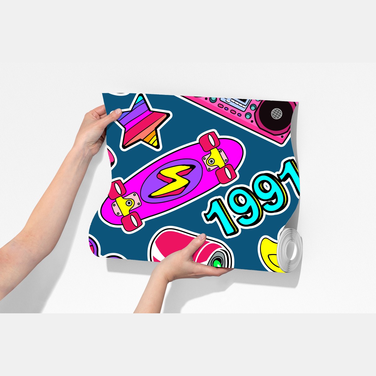 Fototapeta żywy kolaż naklejek w stylu lat 90 – Wallissimo® Fototapeta żywy kolaż naklejek w stylu lat 90 – Wallissimo®