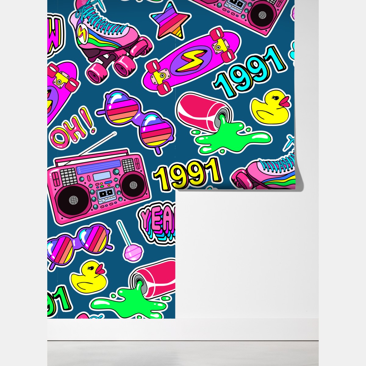 Fototapeta żywy kolaż naklejek w stylu lat 90 – Wallissimo® Fototapeta żywy kolaż naklejek w stylu lat 90 – Wallissimo®