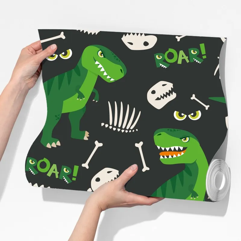 Fototapeta wesoły zielony t-rex wzór – Wallissimo® Fototapeta wesoły zielony t-rex wzór – Wallissimo®