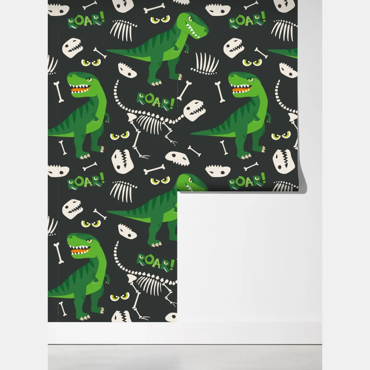 Fototapeta wesoły zielony t-rex wzór – Wallissimo® Fototapeta wesoły zielony t-rex wzór – Wallissimo®