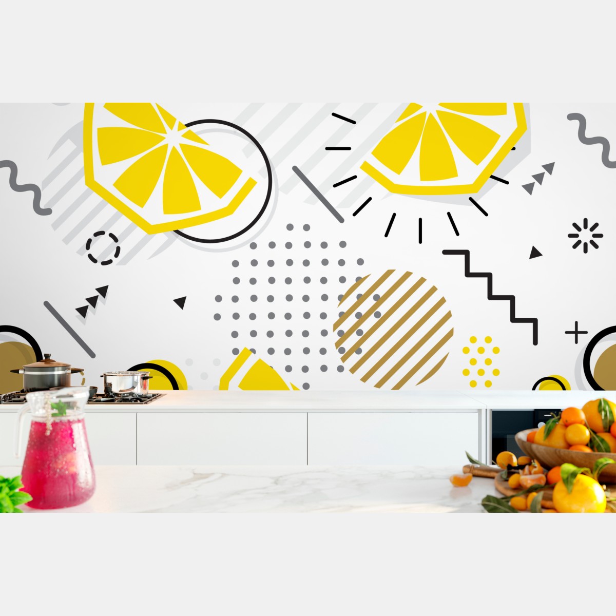 Wall mural bright citrus geometric pattern