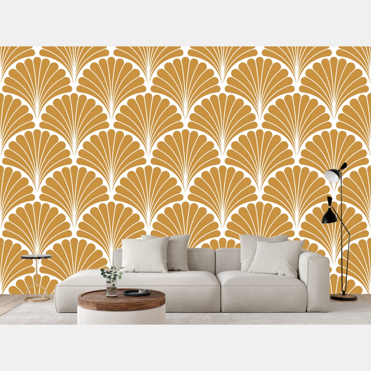Wall mural golden art deco fan pattern