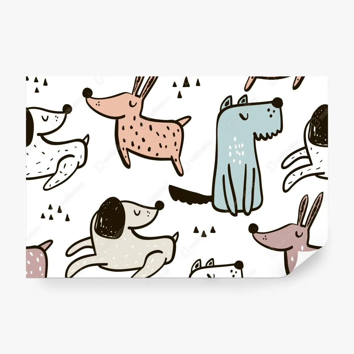 Fototapeta zabawny pastelowy wzór z psami – Wallissimo® Fototapeta zabawny pastelowy wzór z psami – Wallissimo®
