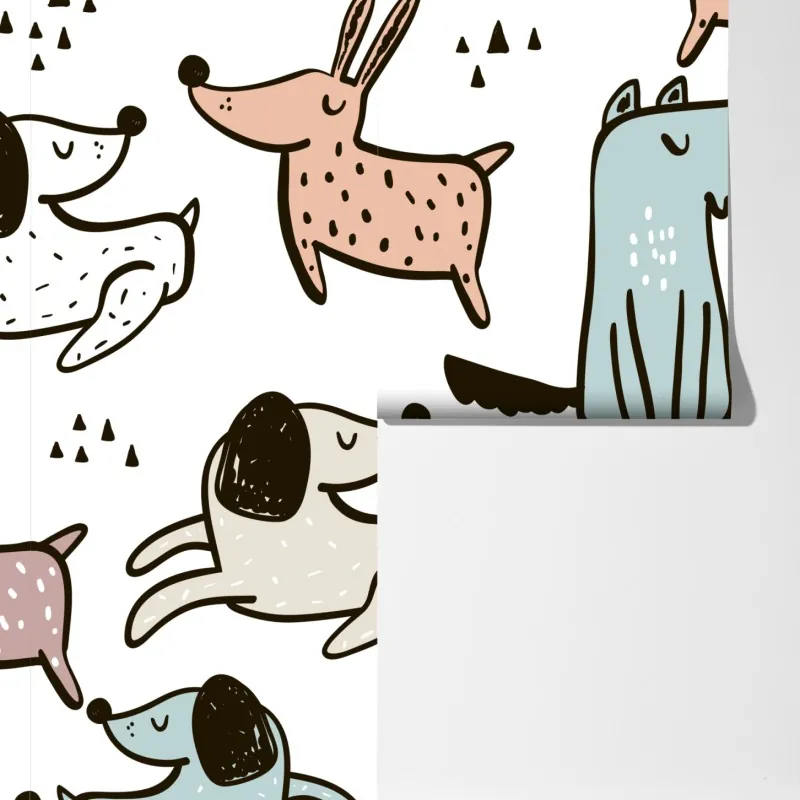 Fototapeta zabawny pastelowy wzór z psami – Wallissimo® Fototapeta zabawny pastelowy wzór z psami – Wallissimo®