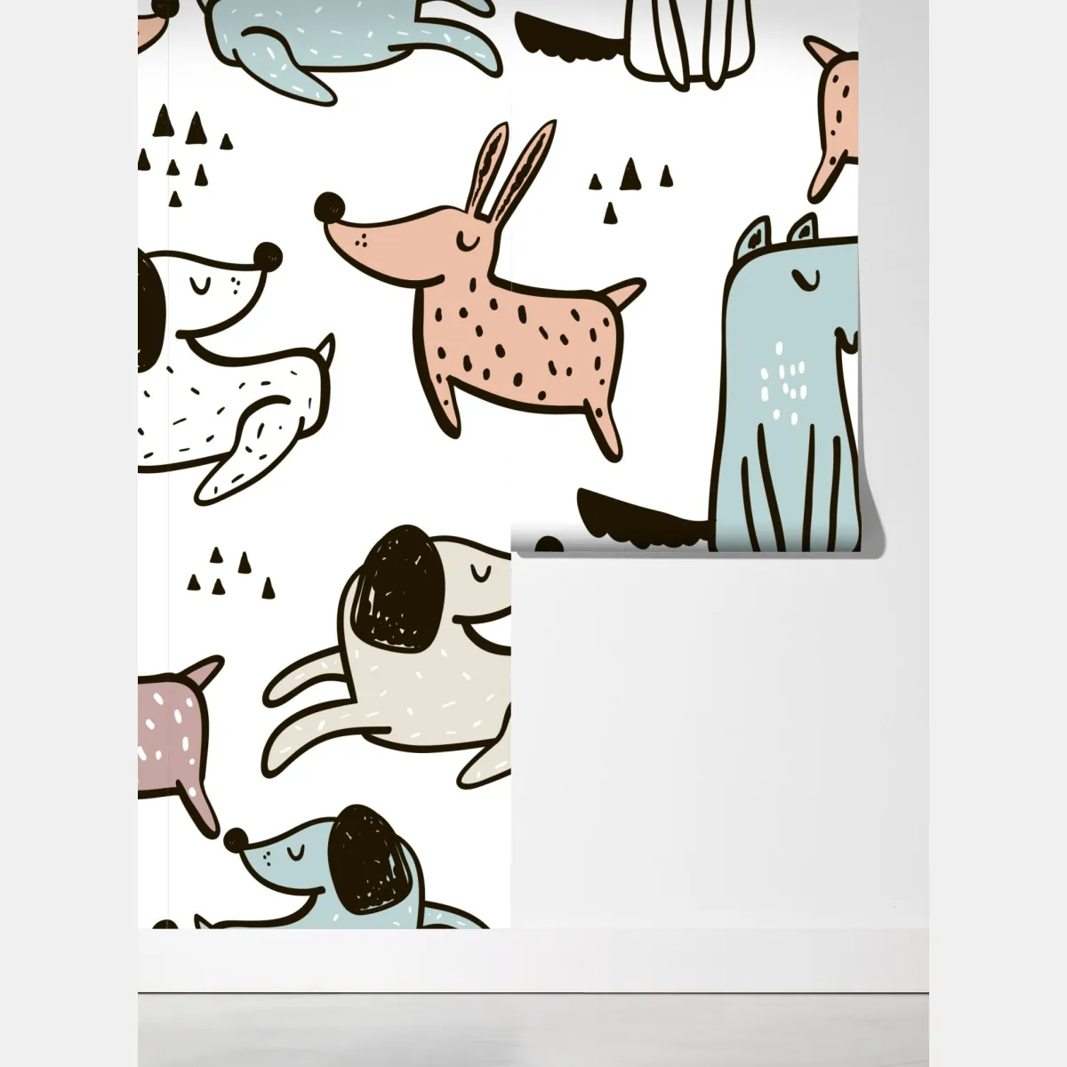 Fototapeta zabawny pastelowy wzór z psami – Wallissimo® Fototapeta zabawny pastelowy wzór z psami – Wallissimo®