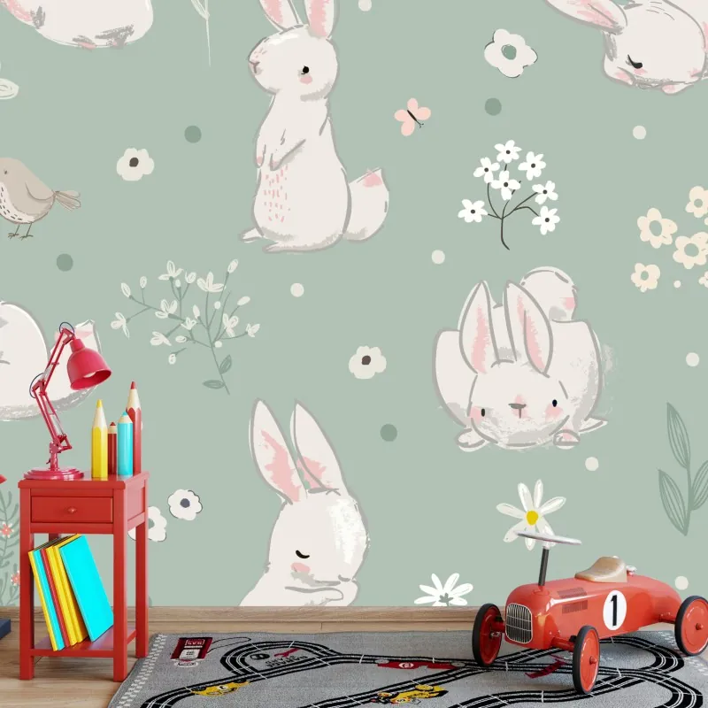 Fototapeta pastelowy wzór z króliczkami do pokoju dziecięcego