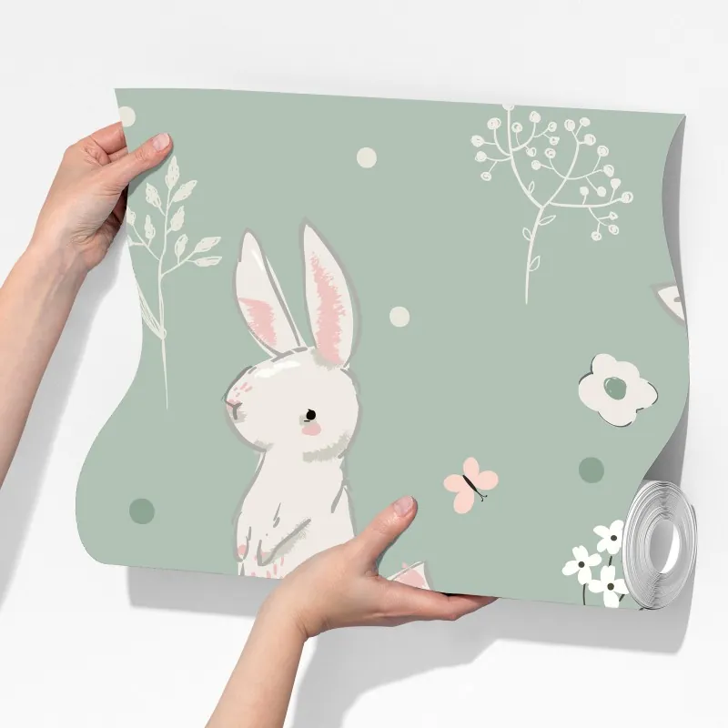 Fototapeta pastelowy wzór z króliczkami do pokoju dziecięcego – Wallissimo® Fototapeta pastelowy wzór z króliczkami do pokoju dziecięcego – Wallissimo®