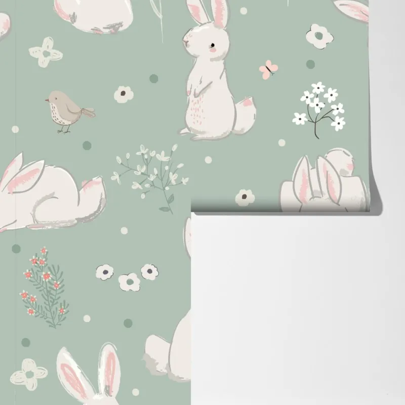 Fototapeta pastelowy wzór z króliczkami do pokoju dziecięcego – Wallissimo® Fototapeta pastelowy wzór z króliczkami do pokoju dziecięcego – Wallissimo®
