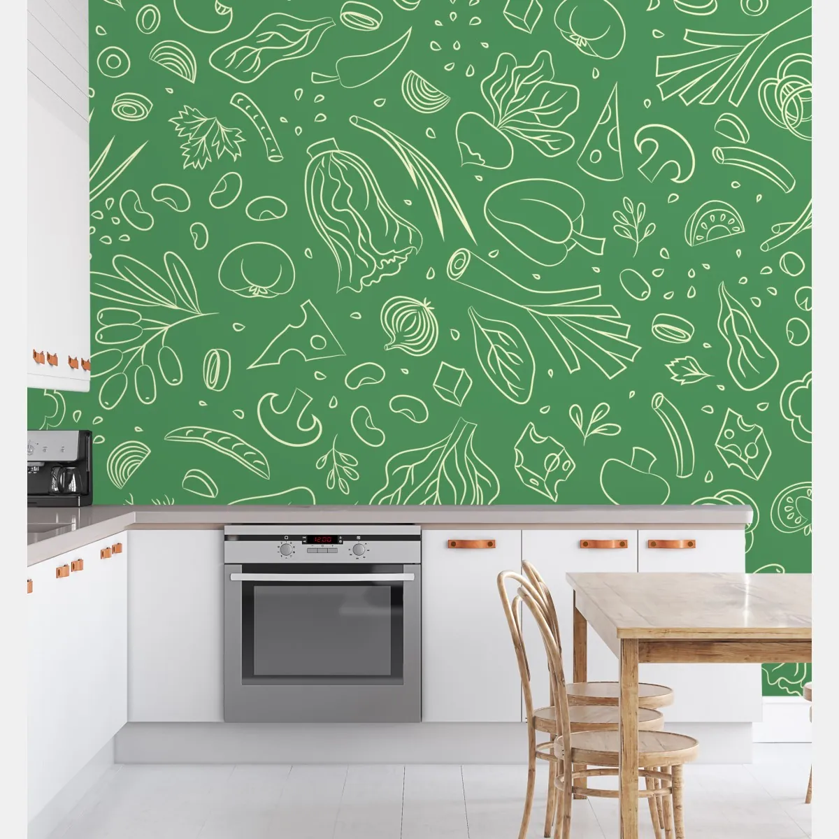 Fototapeta zielony wzór z warzywami – Wallissimo® Fototapeta zielony wzór z warzywami – Wallissimo®