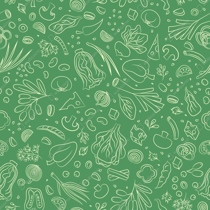 Fototapeta zielony wzór z warzywami – Wallissimo® Fototapeta zielony wzór z warzywami – Wallissimo®