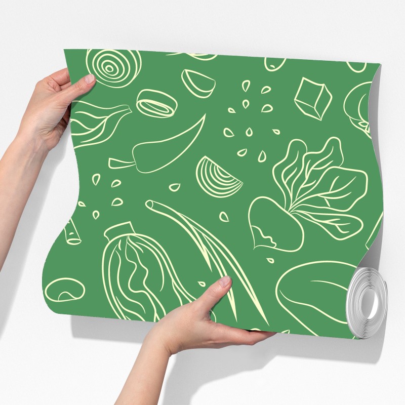 Fototapeta zielony wzór z warzywami – Wallissimo® Fototapeta zielony wzór z warzywami – Wallissimo®