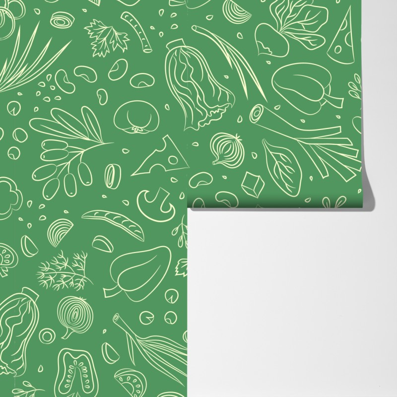 Fototapeta zielony wzór z warzywami – Wallissimo® Fototapeta zielony wzór z warzywami – Wallissimo®